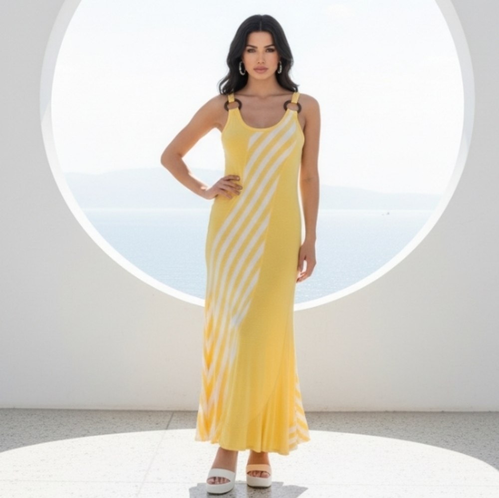 What's Hot  Maxi Dress Yellow & White Stripe Size XL